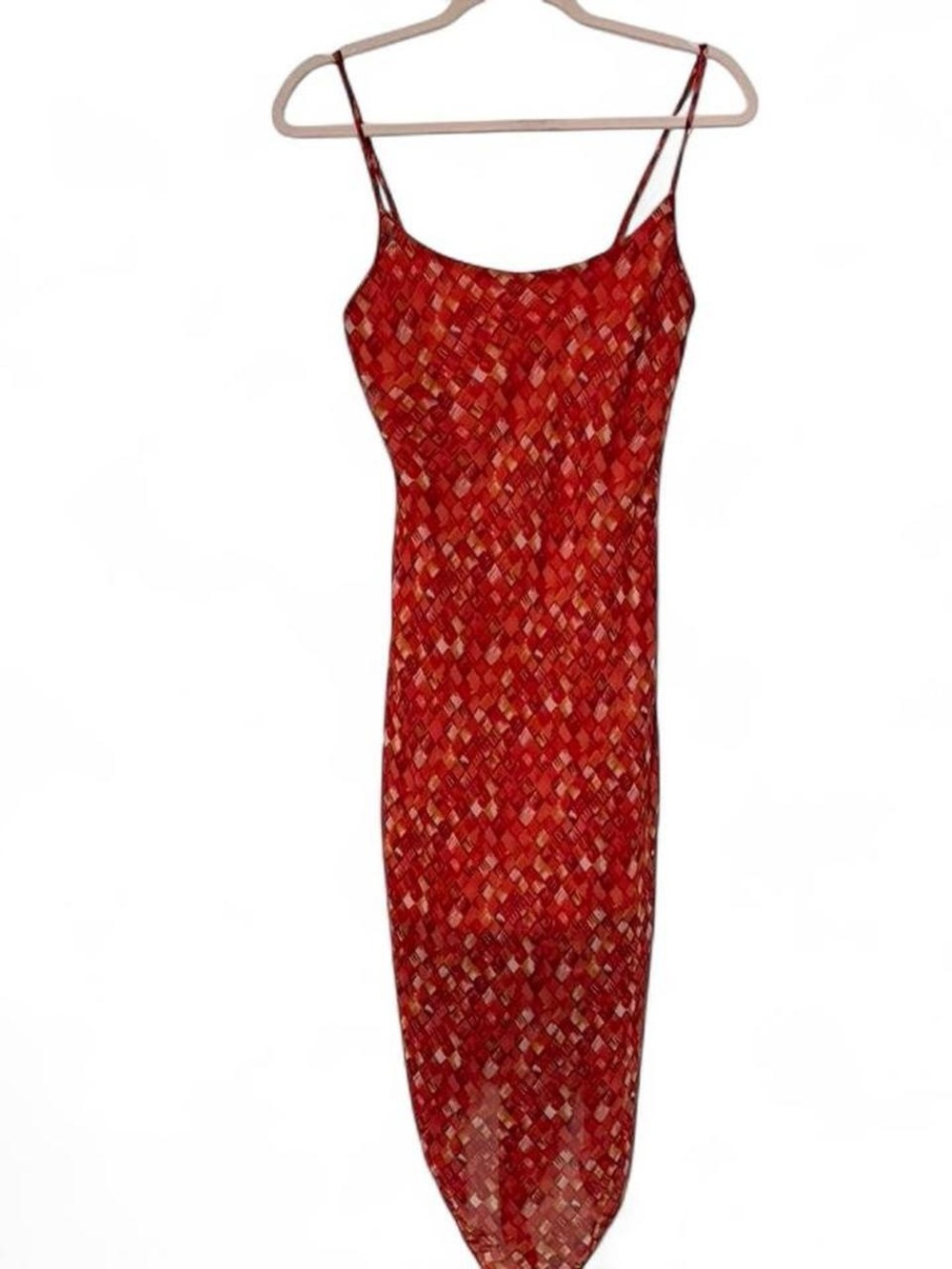 Vintage‎ Y2K geometric print pointed hem midi dress small